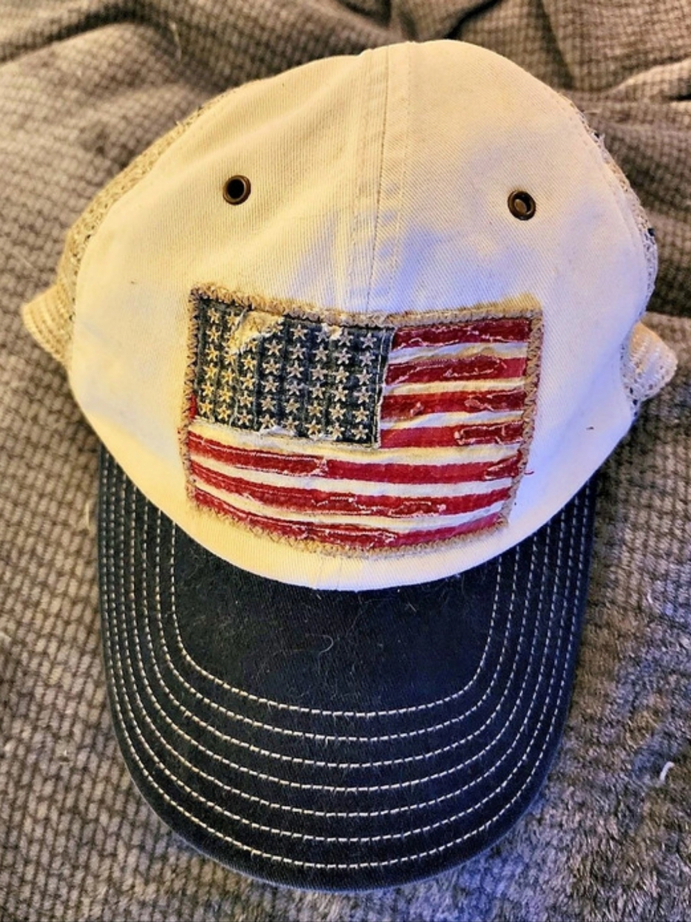Vintage Polo by Ralph Lauren American Flag Patch Trucker Hat Blue & White 1980s